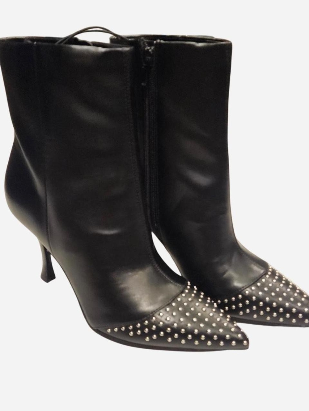 Nine West Black Pointed-Toe Studded Ankle Boots Side Zipper Sz 7.5 Womens